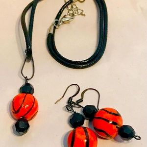 BASKETBALL NECKLACE AND EARRINGS SPORTS SET